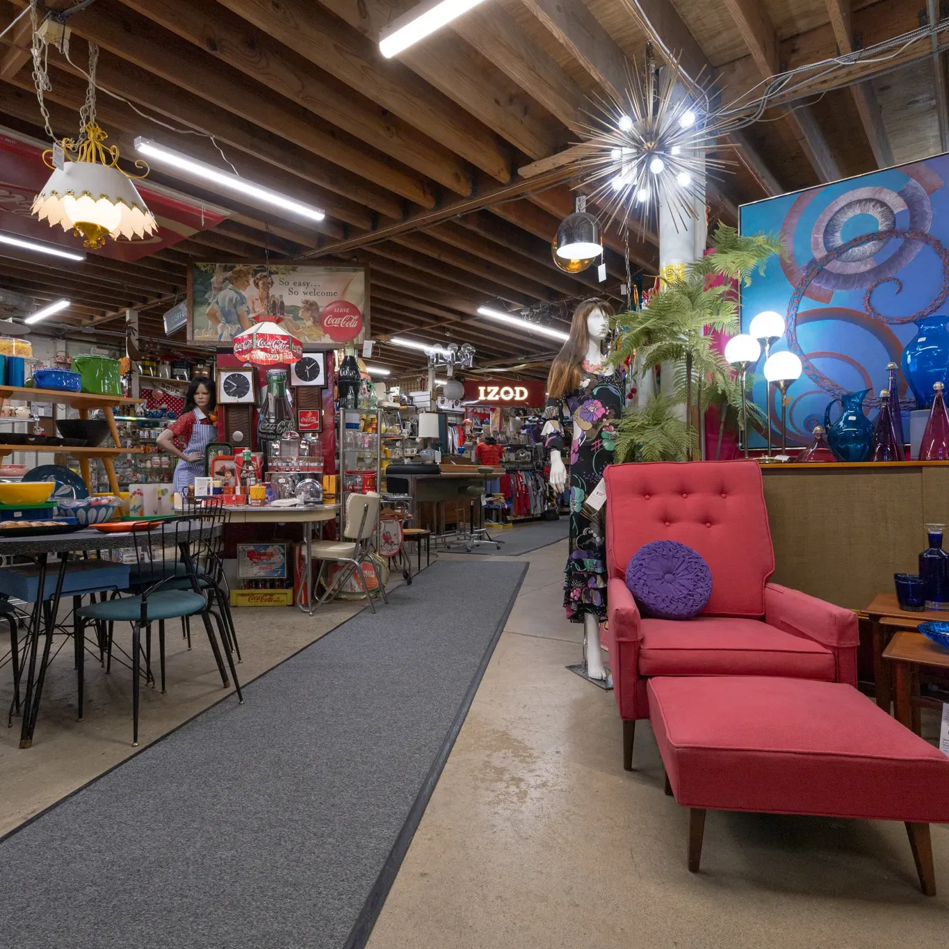 Vintage store interior with retro furniture display.